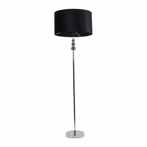ValueLights Marissa Chrome Stacked Ball Floor Lamp with Black Velvet Drum Shade – 1