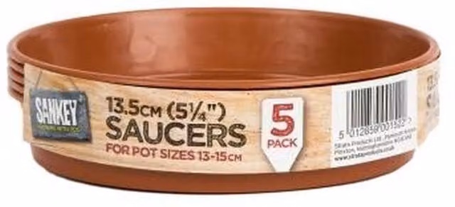 Sankey Pack of Five Brown Ceramic Grow Saucers, Diameter: 13.5 cm