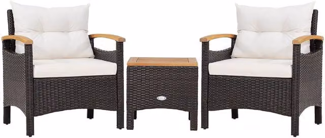 COSTWAY 3-Piece White Polyrattan Garden Bistro Set