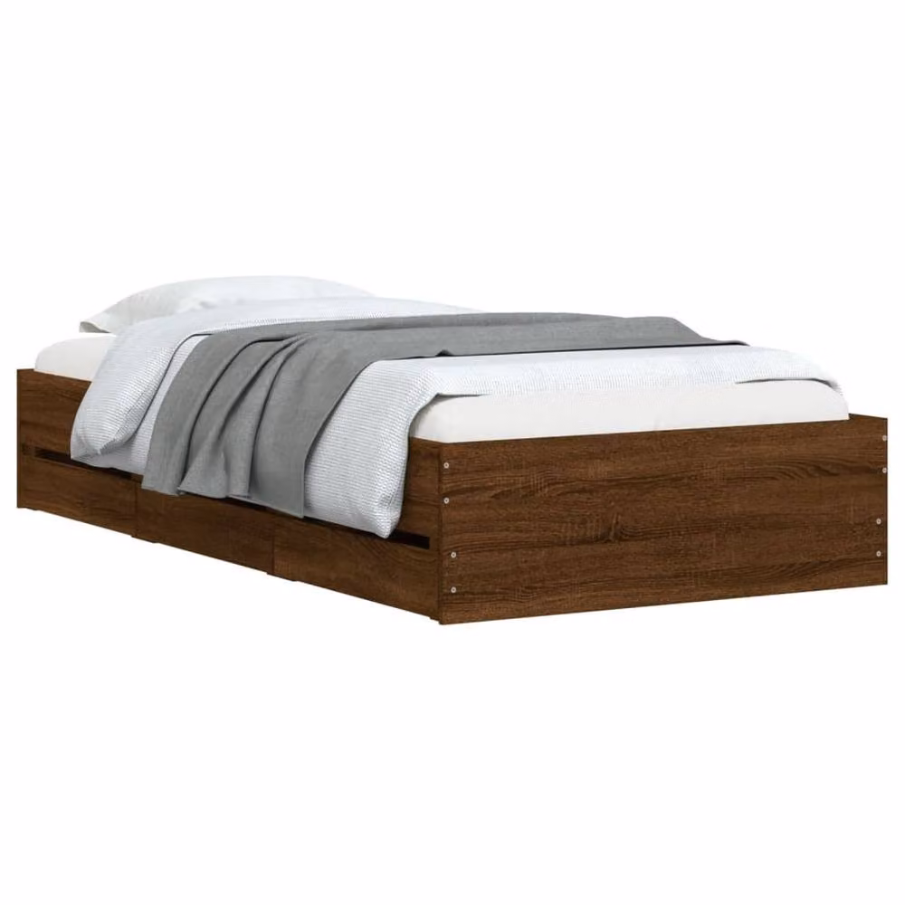 Berkfield Home Modern Bed Frame with Drawers in Brown Oak, W/D/H: 100 x 200 cm – 3