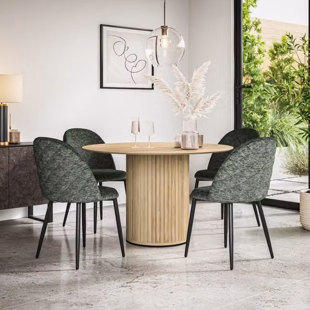 Arlo Modern Round Dining Table and 4 Chairs Set in Grey Velvet