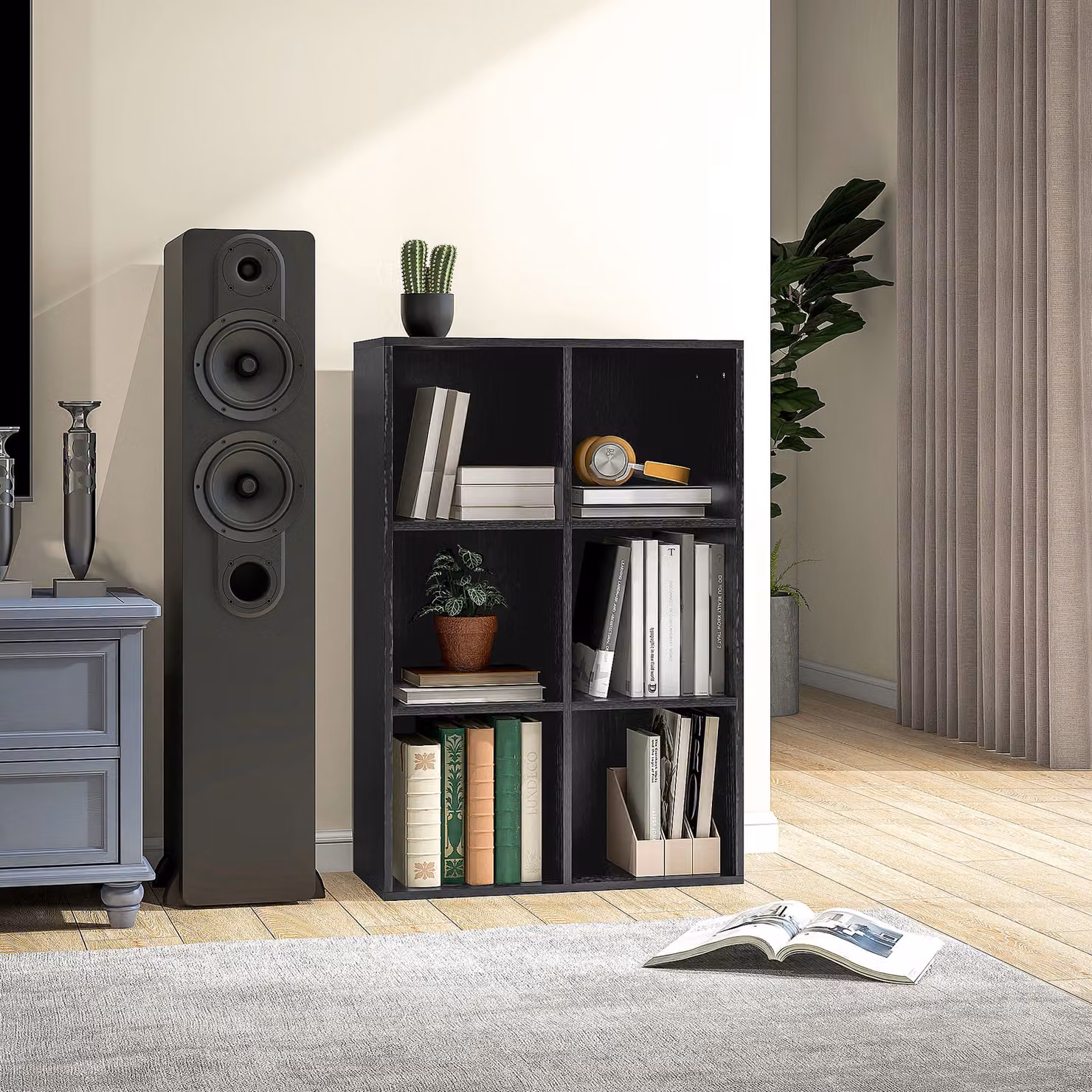 HOMCOM Six-Cube Freestanding Bookcase in Black Wood Effect – 2