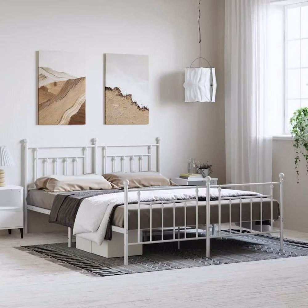 Berkfield Home Metal Bed Frame with Headboard and Footboard in White 183 x 213 cm – 1