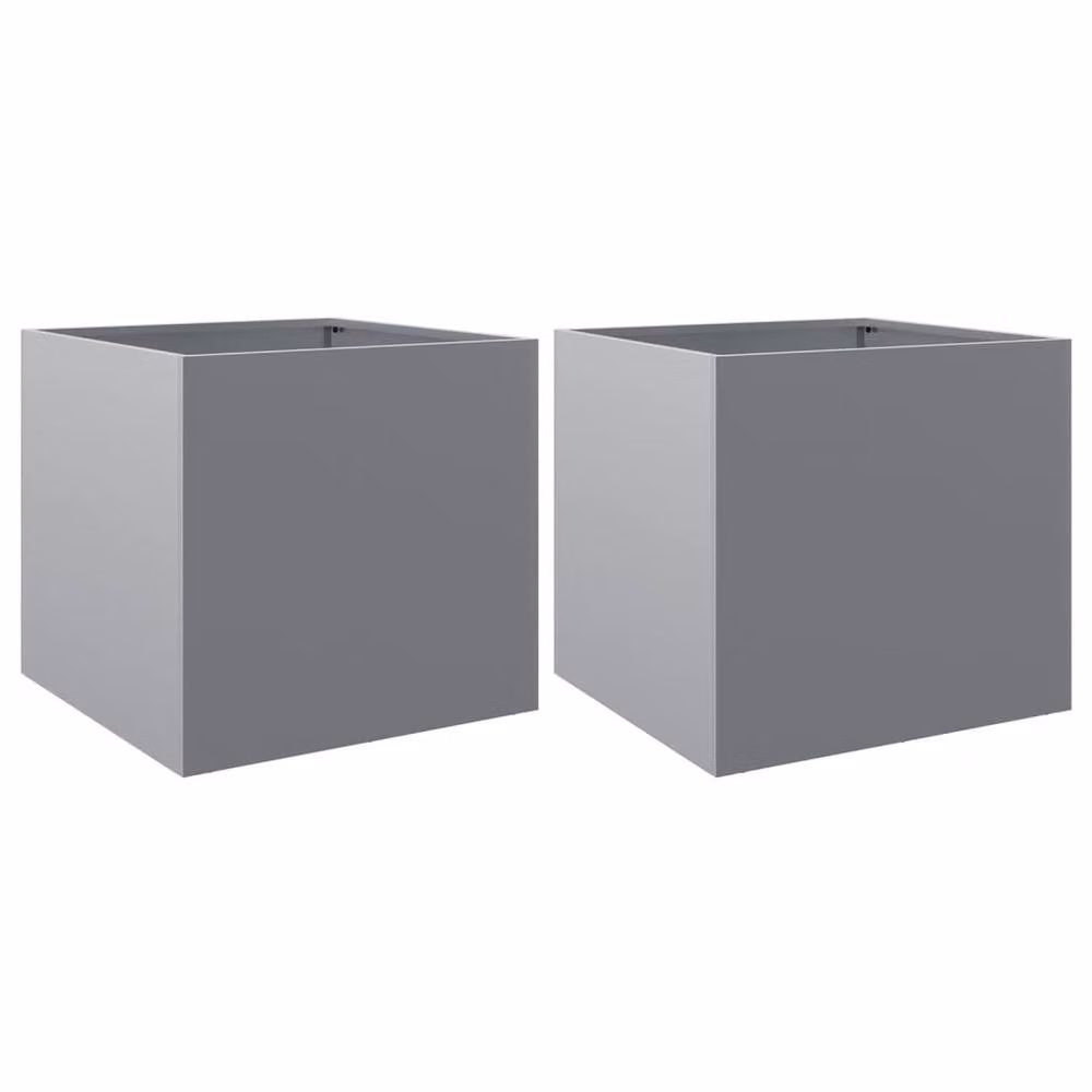 Berkfield Home Galvanised Steel Ornamental Garden Planter Tubs, 2 Pack, Silver/Grey, W: 49 cm, D: 47 cm, H: 46 cm – 2
