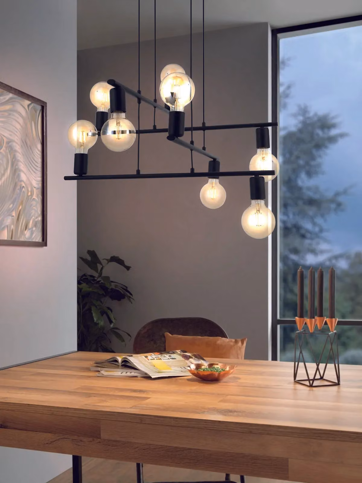 Loops Black Metal 8-Bulb Pendant Ceiling Light with Up and Down E27 Holders – 2
