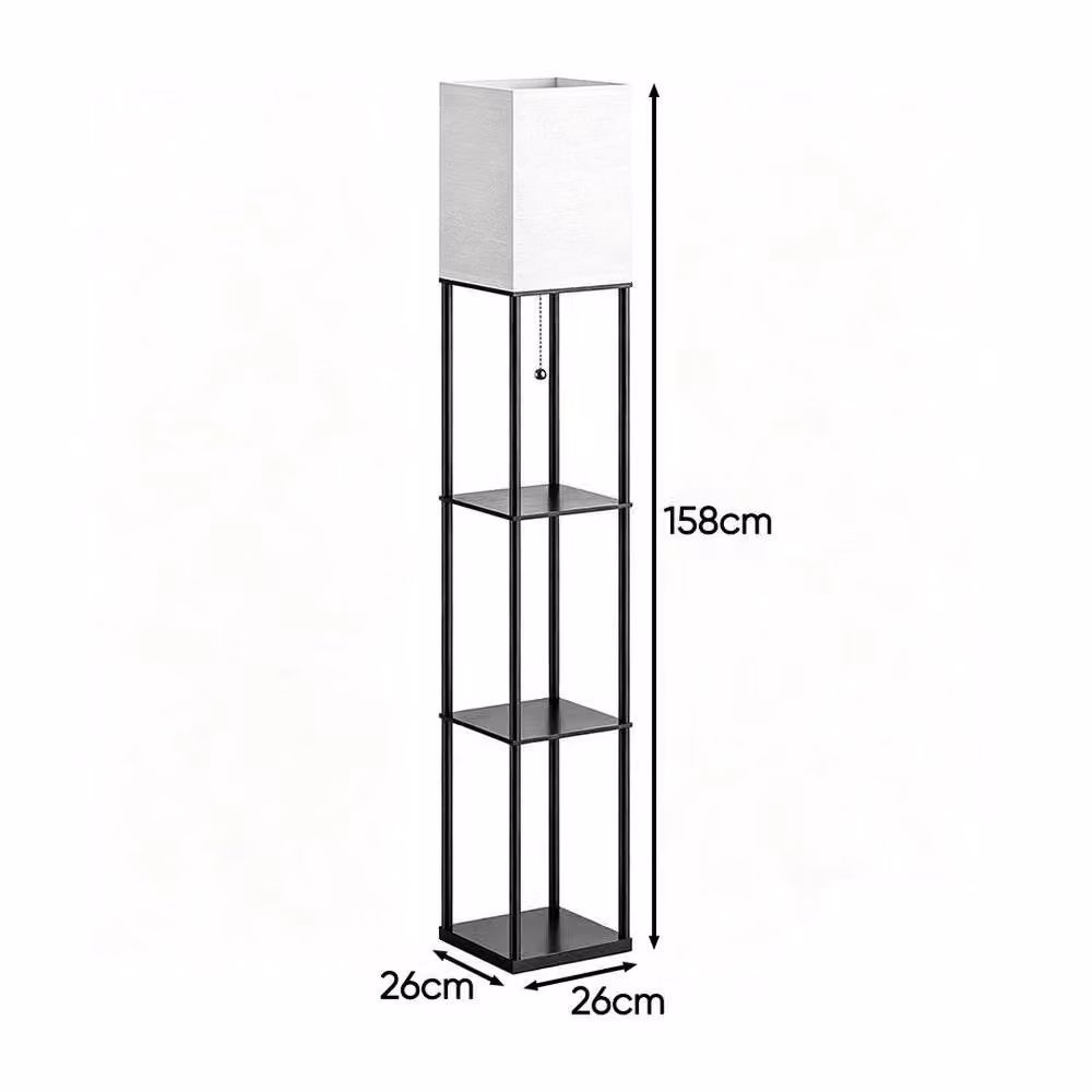 EONLION Modern Black Wood Floor Lamp with 3 Tier Storage and E27 LED Bulb – 2