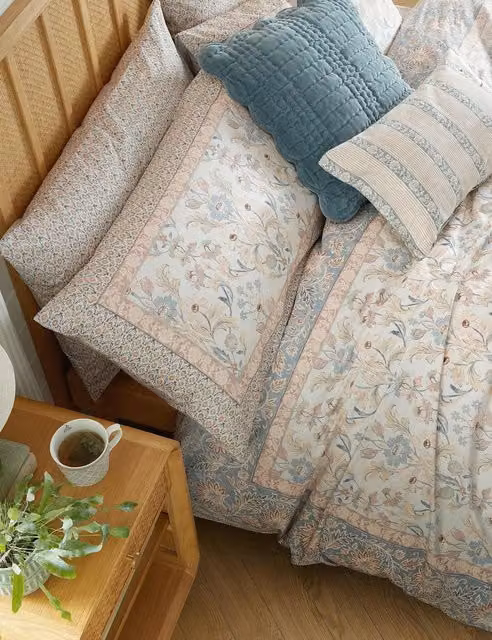 Laura Ashley Semington Set of 2 Floral Pure Cotton Pillowcases, Light Pink Mix