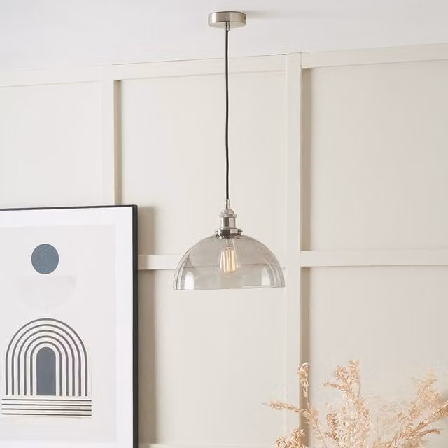 Pacific Lifestyle Antique Metal and Glass Dome Pendant Ceiling Light in Grey and Silver