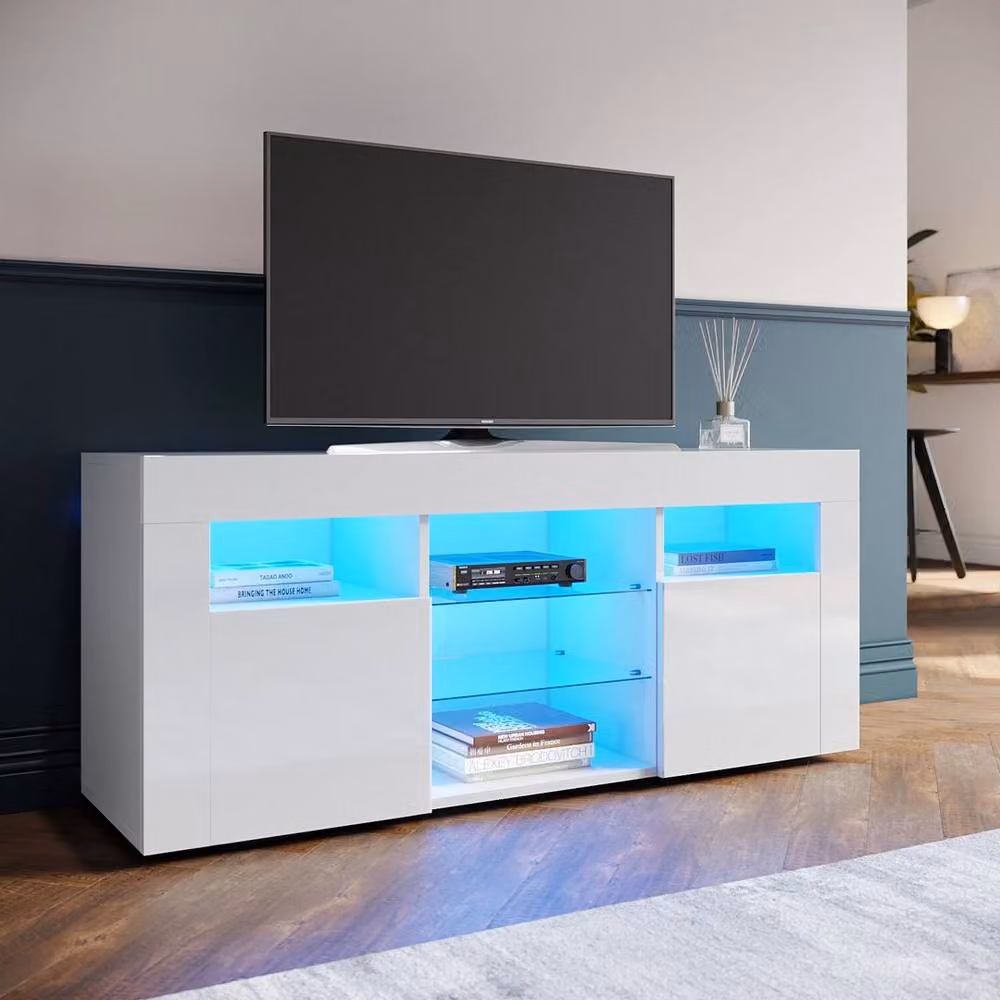 FLAVORA Modern High Gloss LED TV Stand White Sideboard W/D/H: 120 x 35 x 50 cm – 2
