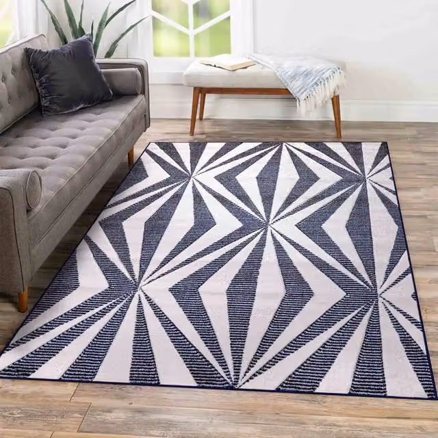 Desire Rugs Modern Geometric Blue Polypropylene Rectangular Area Rug, W: 80 cm, L: 150 cm