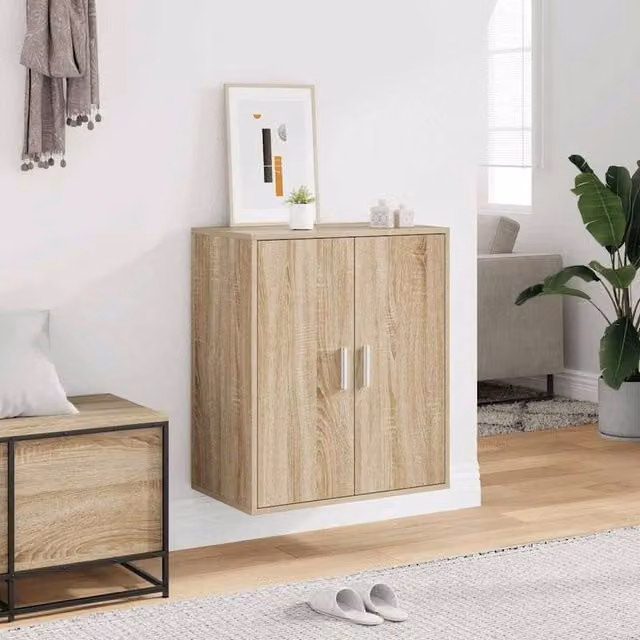 Berkfield Home Modern Wall Mounted Shoe Cabinet in Sonoma Oak, Beige, W/D/H: 60 x 35 x 70 cm