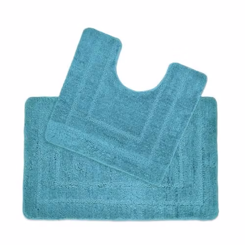 Allure Bath Fashions Two Piece Non-Slip Microfibre Bath and Pedestal Mat Set in Petrol