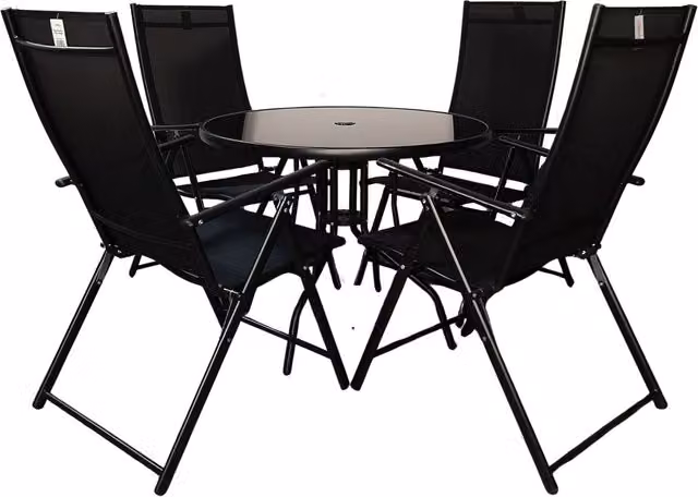 Samuel Alexander Black Round Glass Top Garden Dining Table and 4 Chairs Set – 2