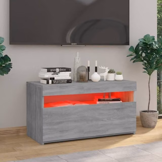 Berkfield Home Modern TV Cabinet with LED Lights in Grey Sonoma, W/D/H: 75 x 35 x 40 cm – 1