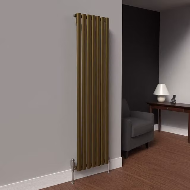 Lux Heat Oval Vertical Steel Radiator in Gold and Brown, H: 160 cm, W: 42 cm