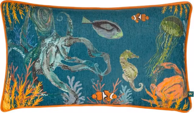 Make It A Home Abyss Sea Creatures Blue Chenille Feather Cushion