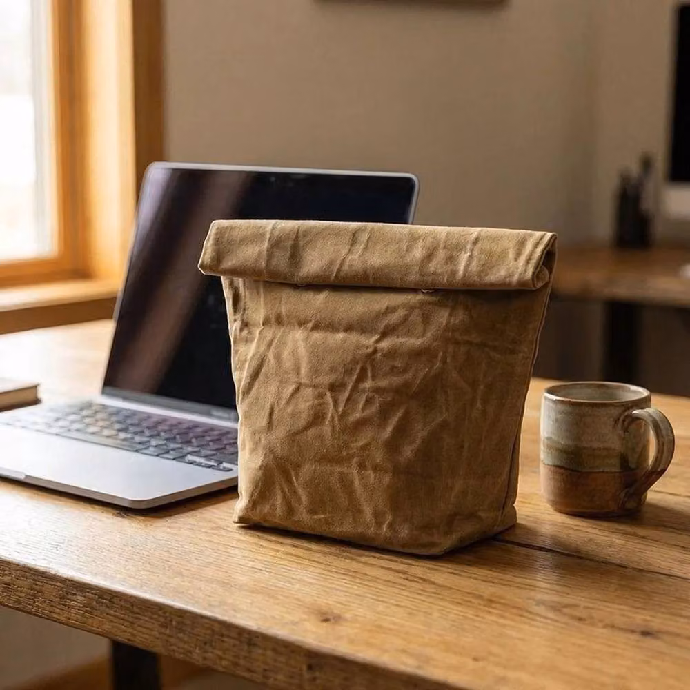 FLAVORA Large Waterproof Waxed Canvas Insulated Lunch Bag in Brown – 4