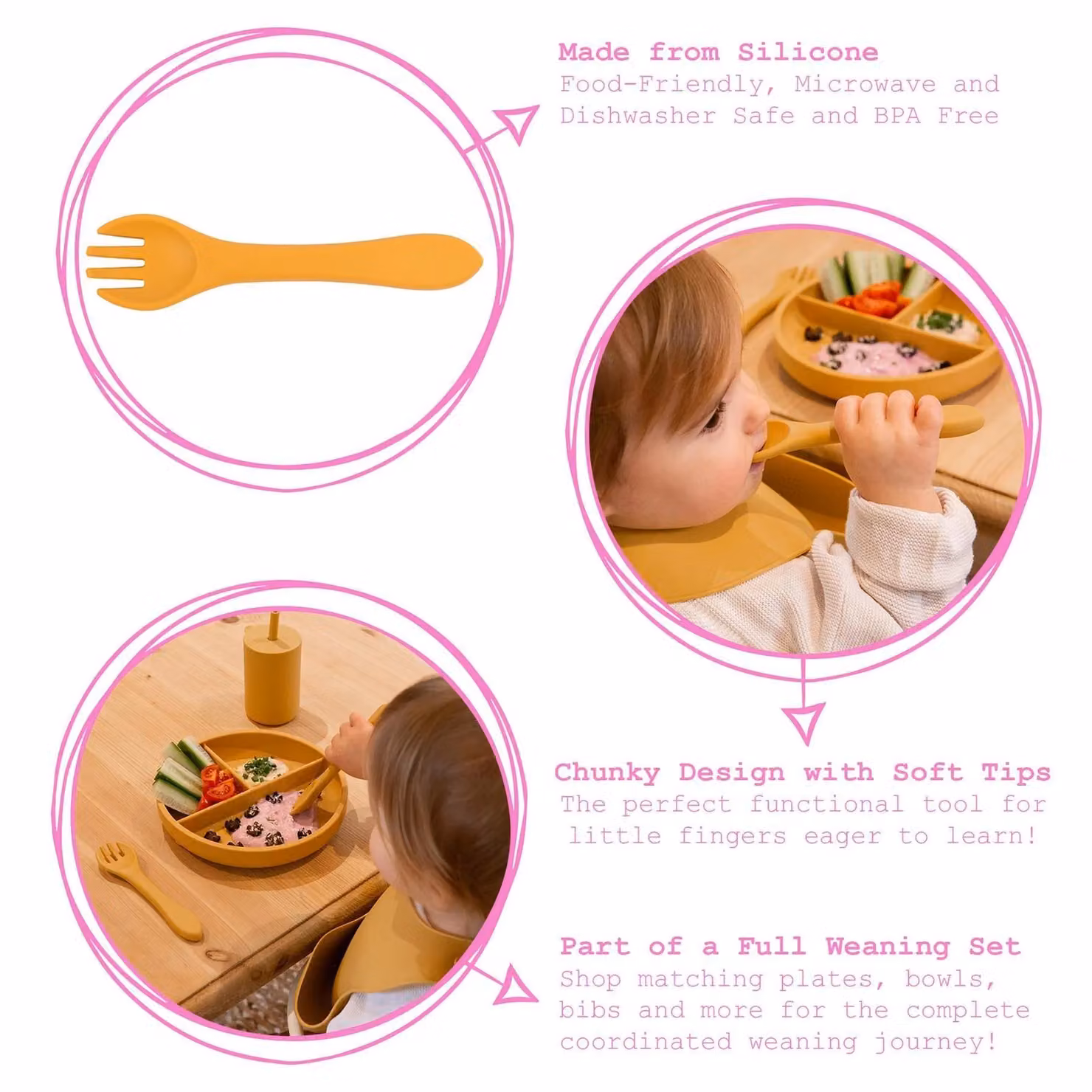 Tiny Dining Ergonomic Silicone Weaning Fork in Pink, BPA-Free for Babies and Toddlers – 2