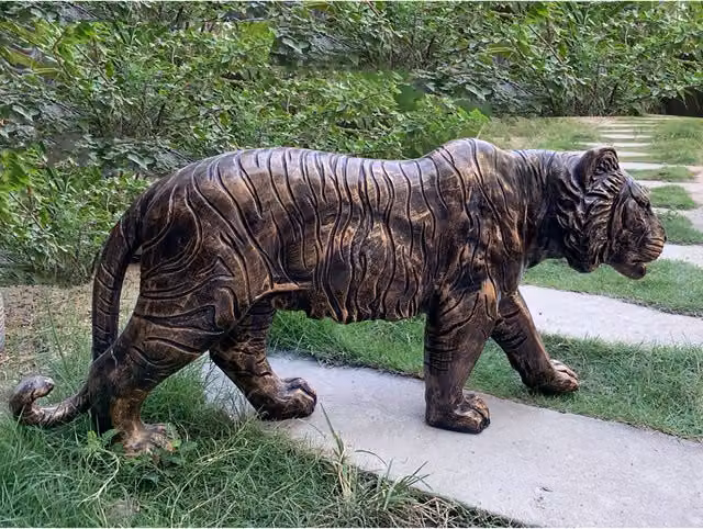 Enigma Vintage Bronze Tiger Statue in Brown Striped Resin