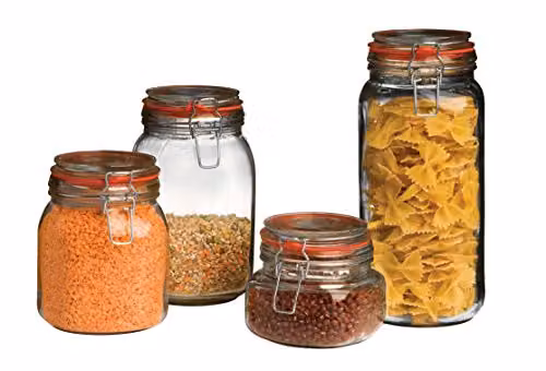 Orsina Airtight Glass Storage Jar with Stainless Steel Clip Lid, Transparent, 2000 ml – 4