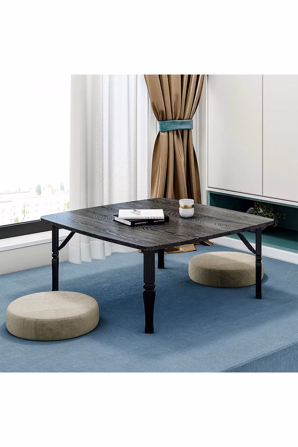 Living and Home Black Japanese Square Wooden Folding Table, 80 cm – 2