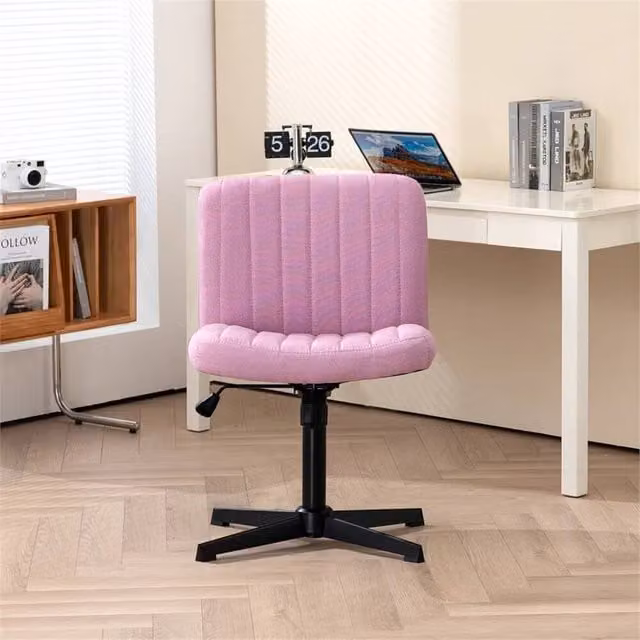 Hinsinc Pink Armless Fabric Task Chair with Padded Seat and 360 Degree Swivel
