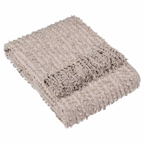 HOEM Arvo Woven Fringed Throw in Beige or Grey, W/D/H: 130 x 180 cm – 1