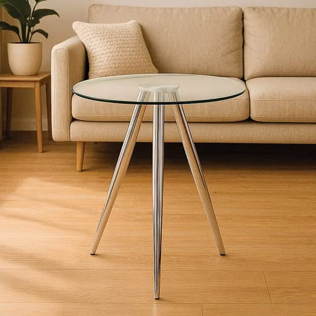 Interiors by Premier Modern Round Glass Bar Table with Silver Metal Legs, W/D/H: 55 x 80 x 95 cm – 2