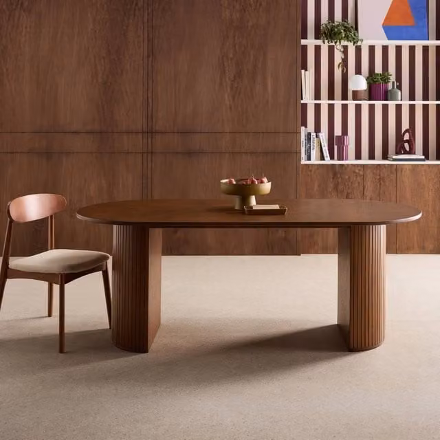 sweeek Oval Dining Table in Dark Brown Rubberwood and Oak Veneer, W: 200 cm, H: 75 cm, D: 90 cm – 1