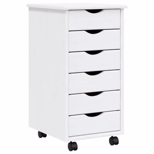 vidaXL MOSS Rolling Cabinet with Drawers in White Solid Pine Wood – 1