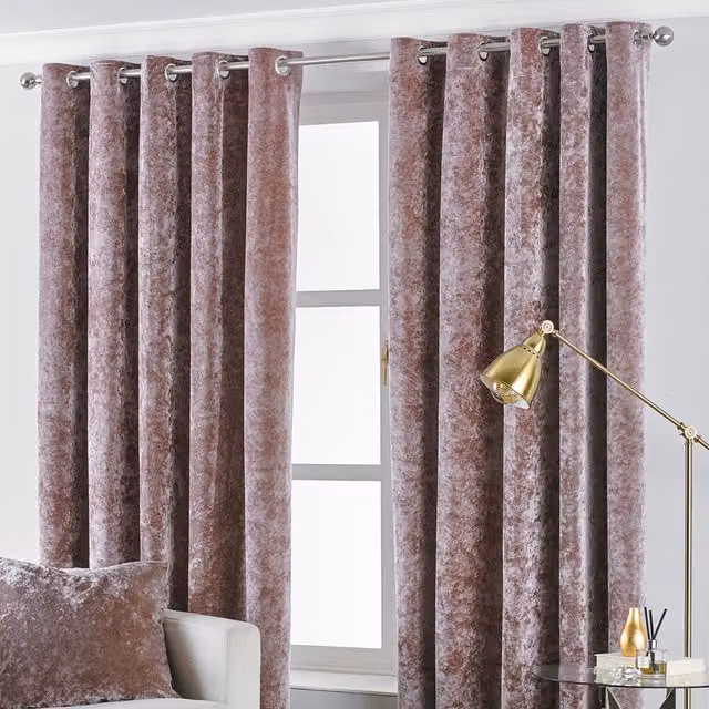 Make It A Home Verona Crushed Velvet Ringtop Eyelet Curtains, Pink, Width: 168 cm, Height: 183 cm