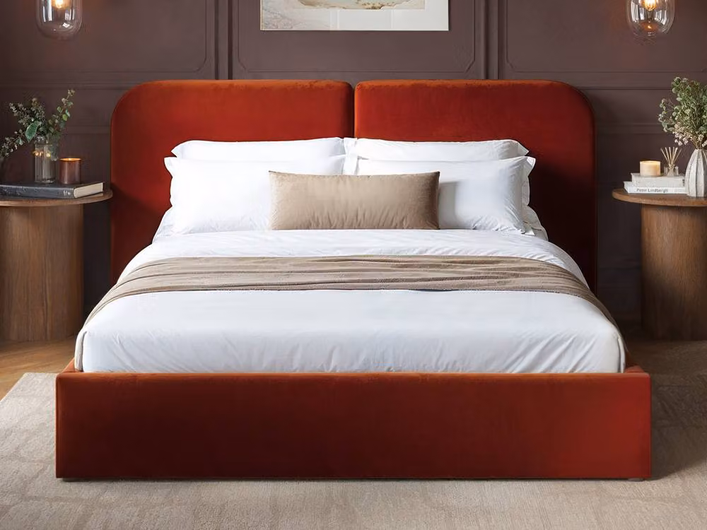 Solace+Co Lena Velvet Ottoman Bed in Orange, W/D/H: 180 x 200 x 94 cm – 2