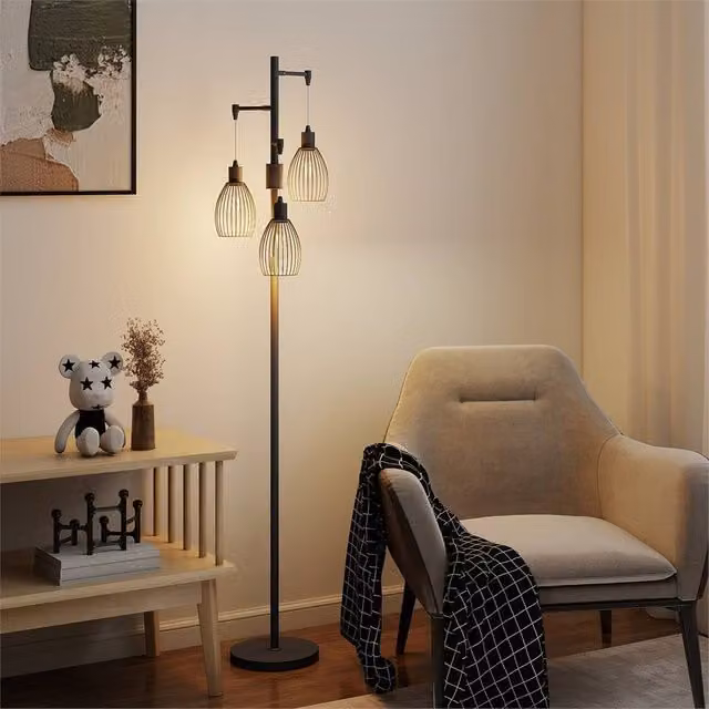 EONLION Industrial Metal Floor Lamp in Black, H 170.5 x W 40 x D 30 cm
