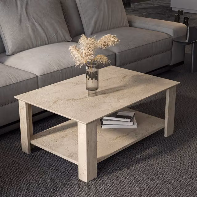 Decorotika Leroy Travertine Coffee Table in Beige