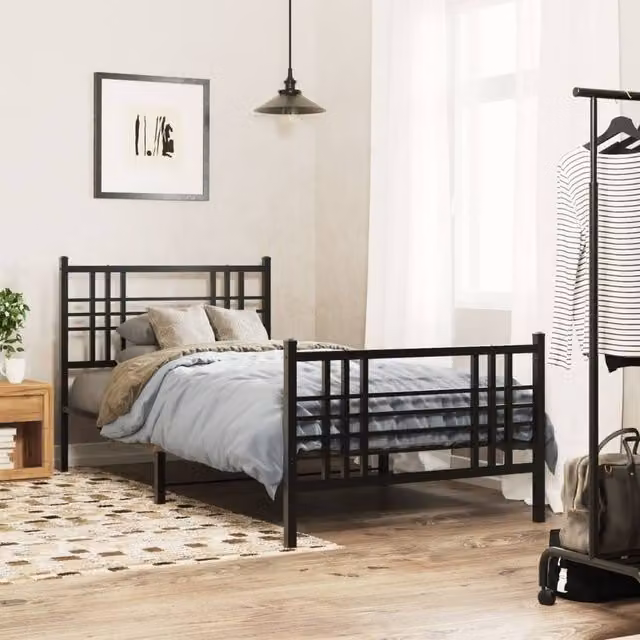 Berkfield Home Metal Bed Frame with Footboard, Black, W/D/H: 100 x 200 cm