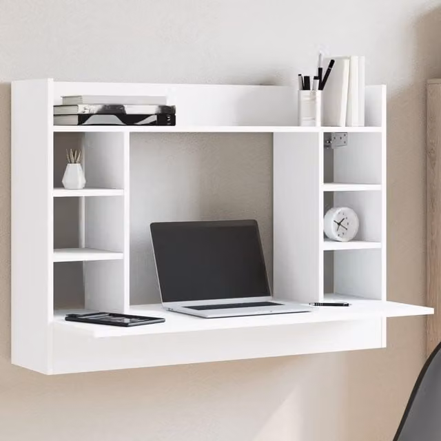Berkfield Home White Wall-Mounted Floating Desk, W/D/H: 105 x 48 x 75 cm