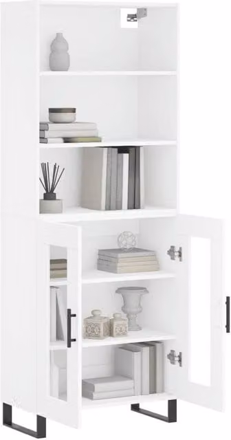 Berkfield Home Modern White Highboard with Glass Doors, H 180 x W 69.5 x D 34 cm