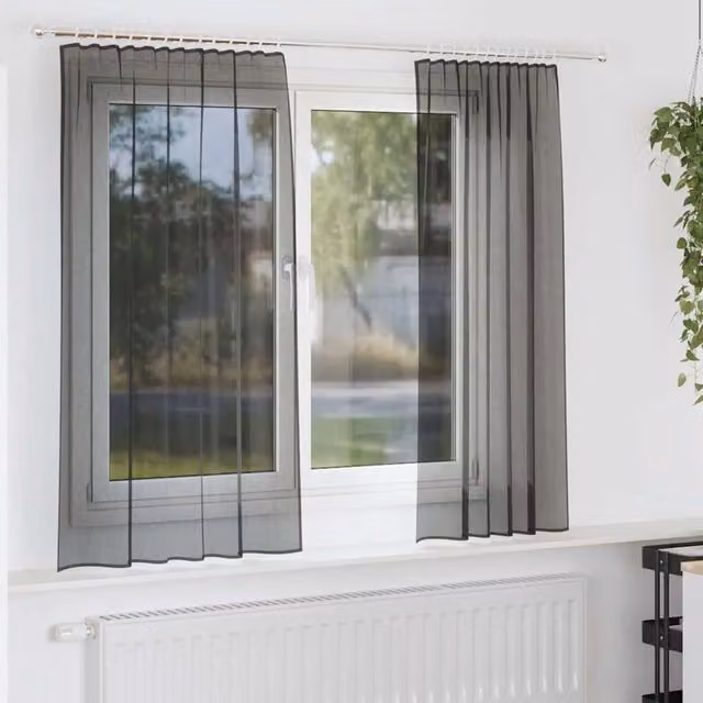 Berkfield Home Black Transparent Voile Fabric Panel Curtains with Rod Pockets, 2 Pack – 1