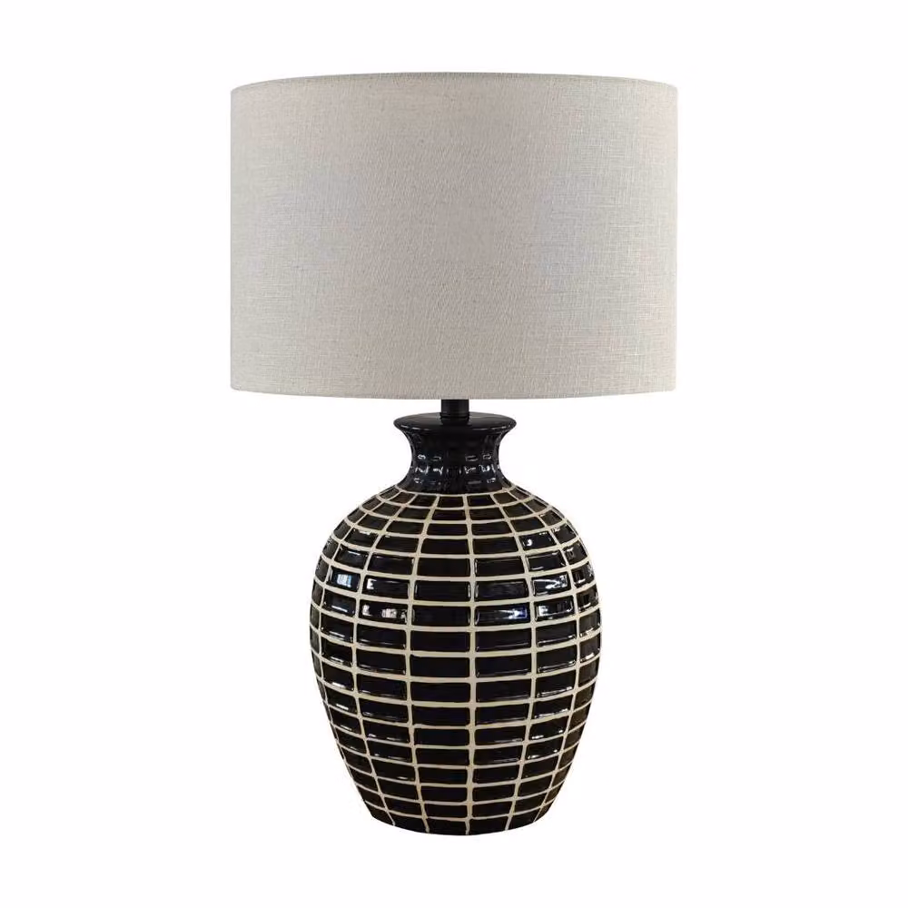 Pagazzi Donna Wood Effect Table Lamp in Black with Beige Fabric Shade, H 63 cm x W 38 cm x D 38 cm – 2