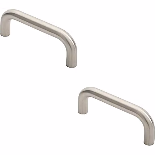 Loops 2-Pack Round D Bar Pull Handles in Brushed Satin Stainless Steel, Silver, 169 x 19 mm with 150 mm Fixing Centres