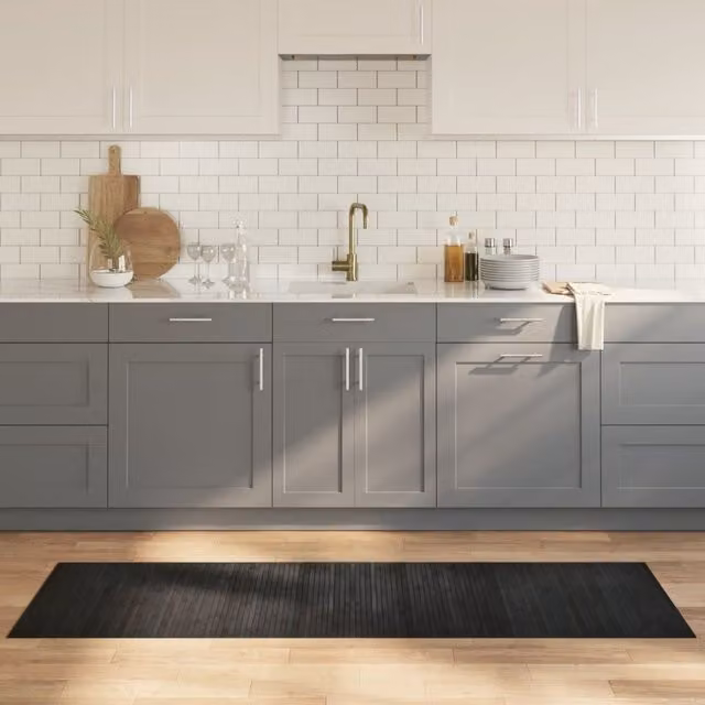 Berkfield Home Rectangular Grey Bamboo Rug, W: 60 cm, L: 200 cm