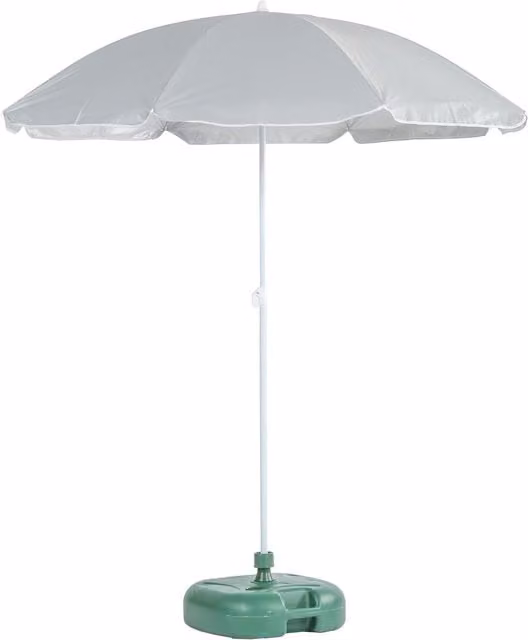 Harbour Houseware Metal Beach Parasol and Base Set with Striped Polyester Canopy in Grey, Green, Blue and White