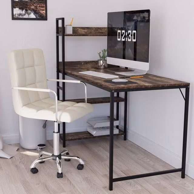 Vida Designs Calbo Beige Synthetic Leather Swivel Task Chair with Armrests