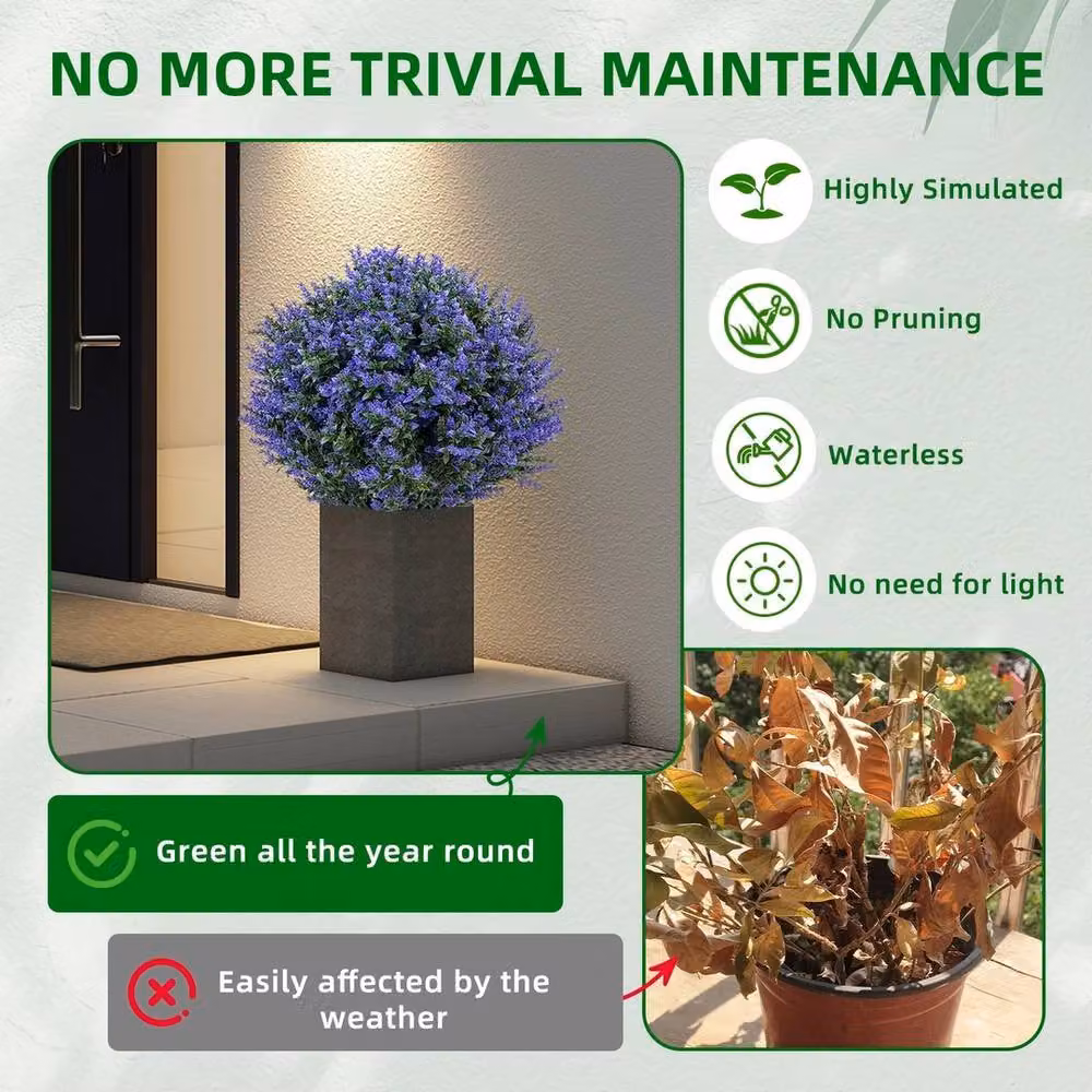 VOGREX 2-Piece Purple Artificial Lavender Round Topiary Ball Trees – 3