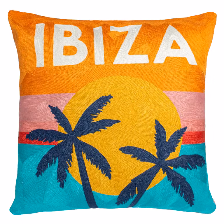 The Pillow Drop Ibiza Needlepoint Square Velvet Cushion in Pink and Orange, W/D/H: 45 x 45 x 45 cm