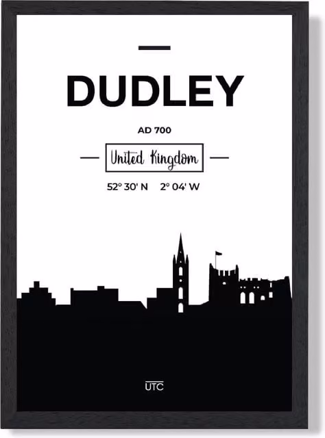 ARTZE Dudley Black and White City Skyline Framed Print in Black Frame – 1