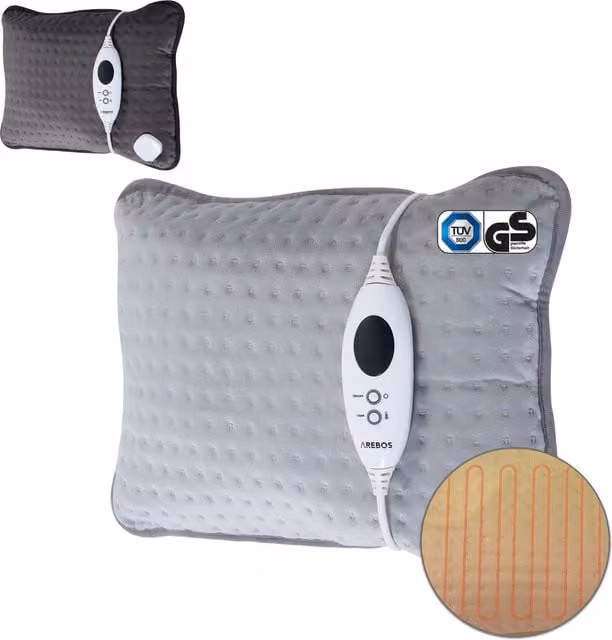 AREBOS Grey Fleece Electric Heating Pad for Neck, Shoulder, Back and Abdomen, W/D: 44 x 33 cm