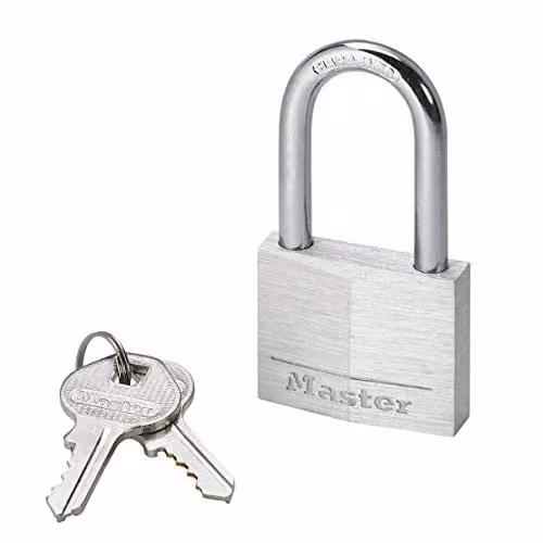Master Lock Aluminium Key Padlock in Grey and Silver, W: 7.6 cm, H: 4.0 cm, D: 1.3 cm – 1