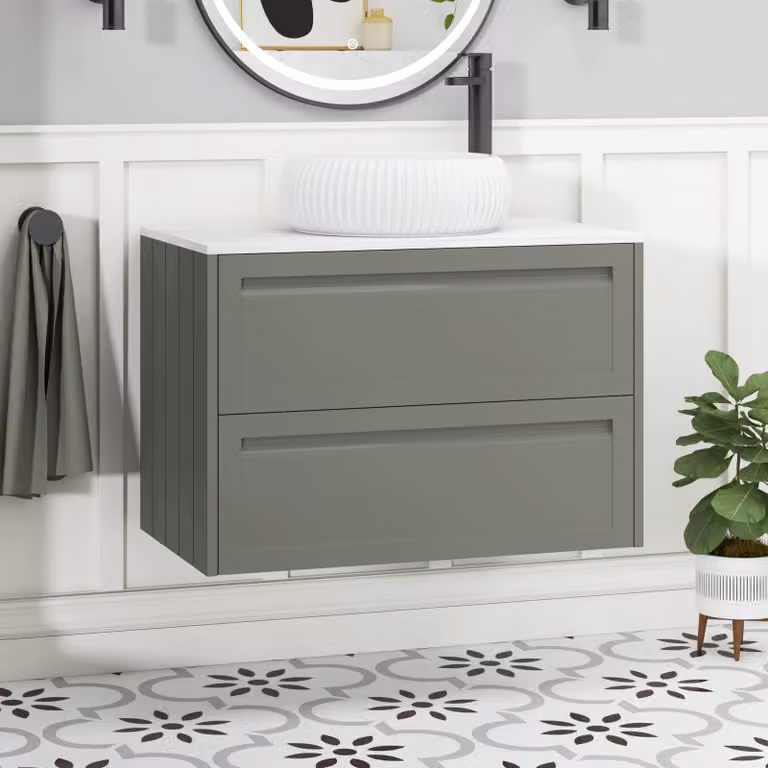 Royal Bathrooms Elmore Wall Hung Vanity Unit with Milan Basin, Matt Green and White, Width: 80 cm