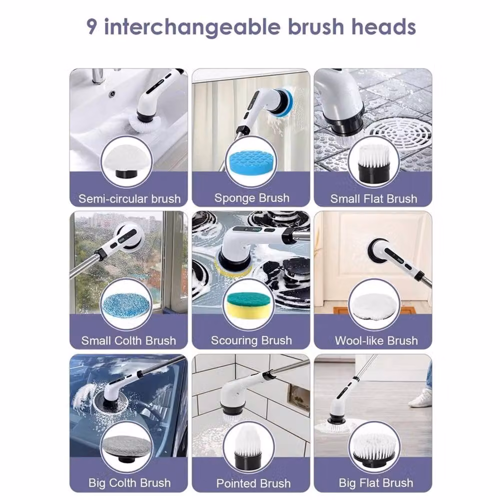 VOGREX 9-in-1 Cordless Electric Spin Scrubber with Rotating Brush for Bath, White – 3
